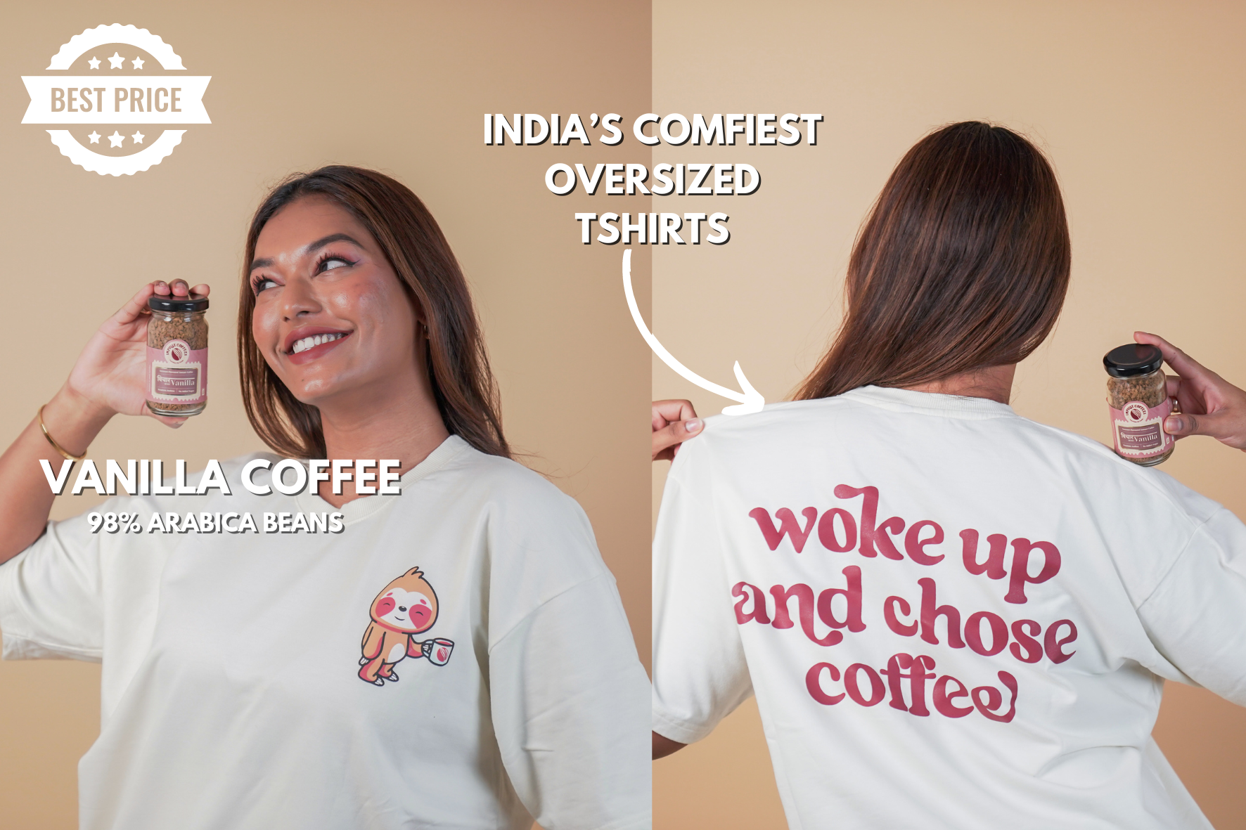 Woke Up and Chose Coffee Combo | Woke Up and Chose Coffee T-shirt + Vichaar over Vanilla 50 gms