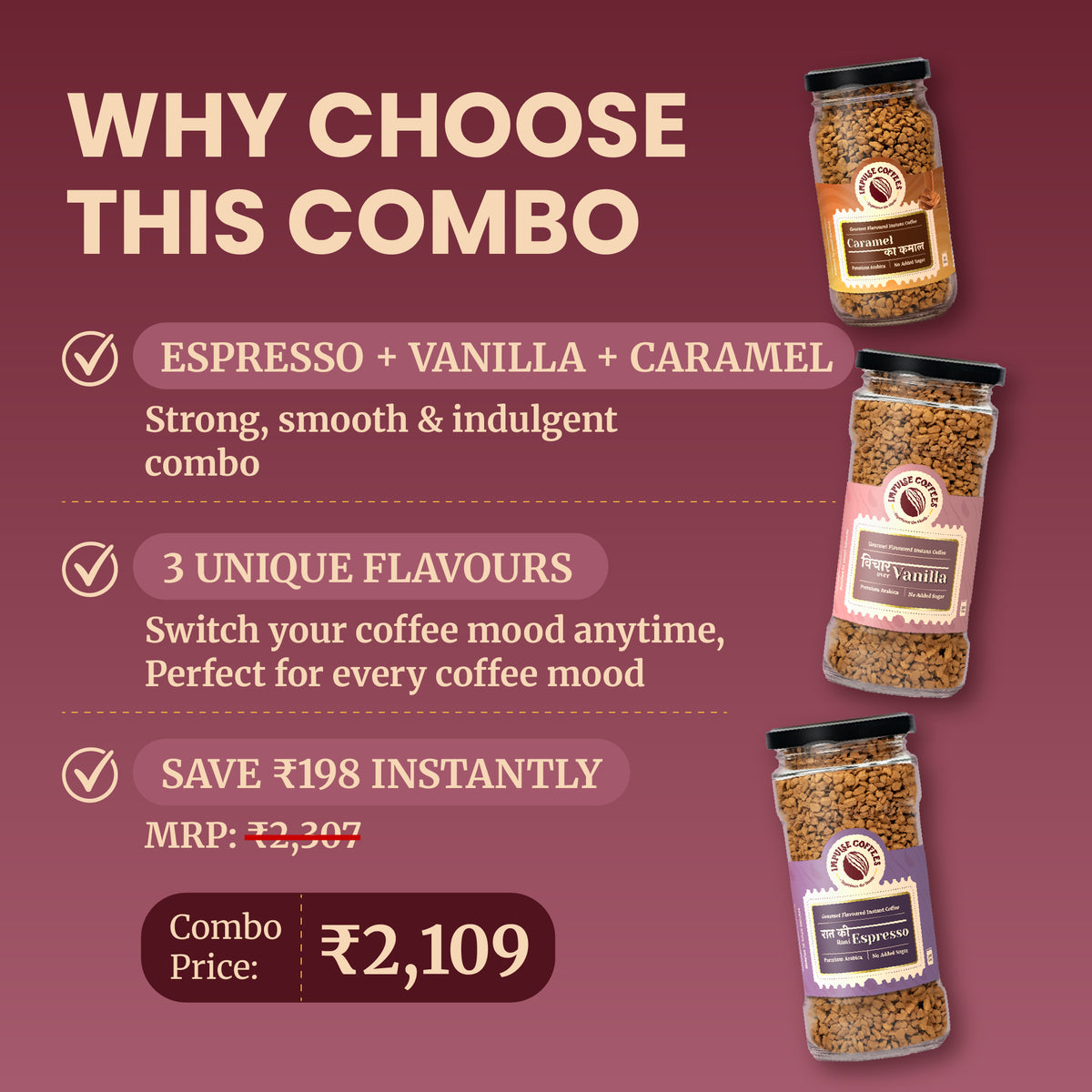 Midnight Magic Combo | Vichaar over Vanilla 100g + Caramel ka Kamal 50g + Raat ki Rani Espresso 100g