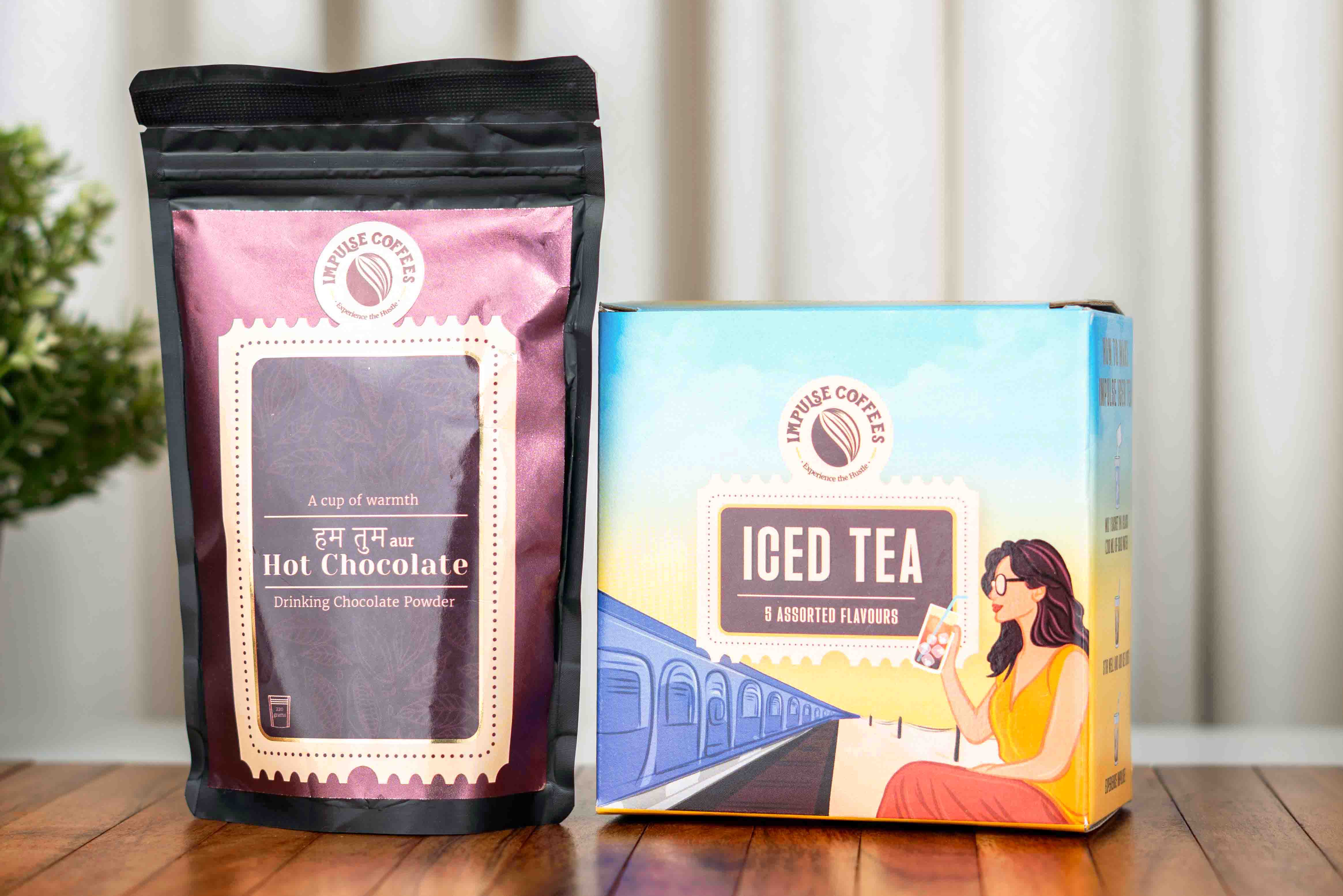 Sip Flip | Impulse Coffees Assorted Instant Iced Tea Box + Hum Tum Aur Hot chocolate powder 220 gms