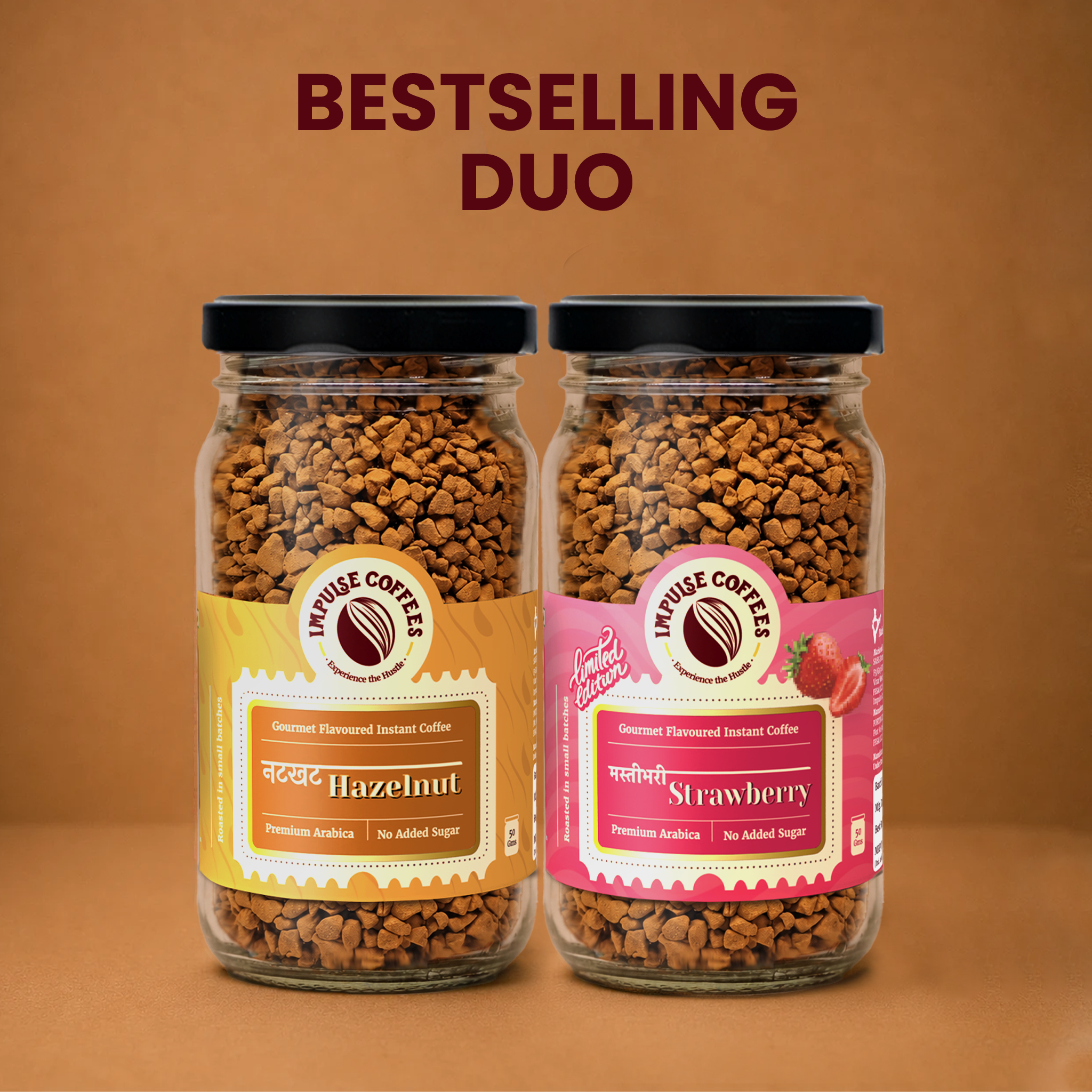 Berilicious Duo | Masti Bhari Strawberry Coffee powder 50 gms Jar + Nutkhat Hazelnut coffee powder 50 gms jar