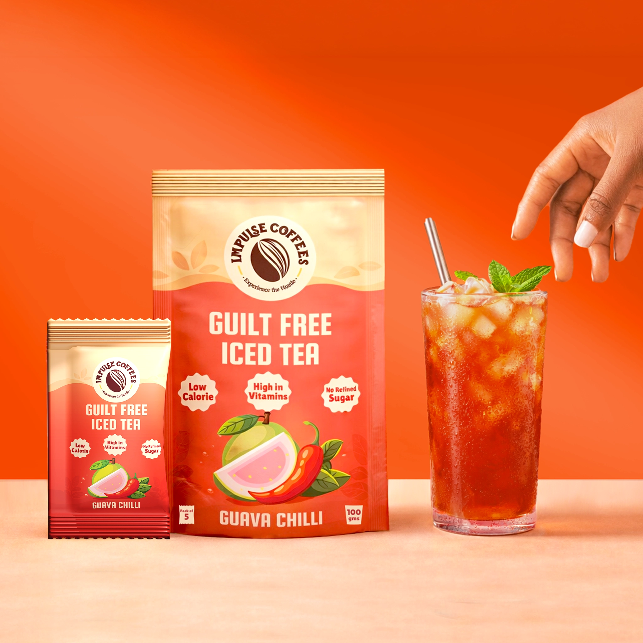 Guava Chilli Iced Tea | No Refined Sugar | 100g - Pack of 5 Sachets