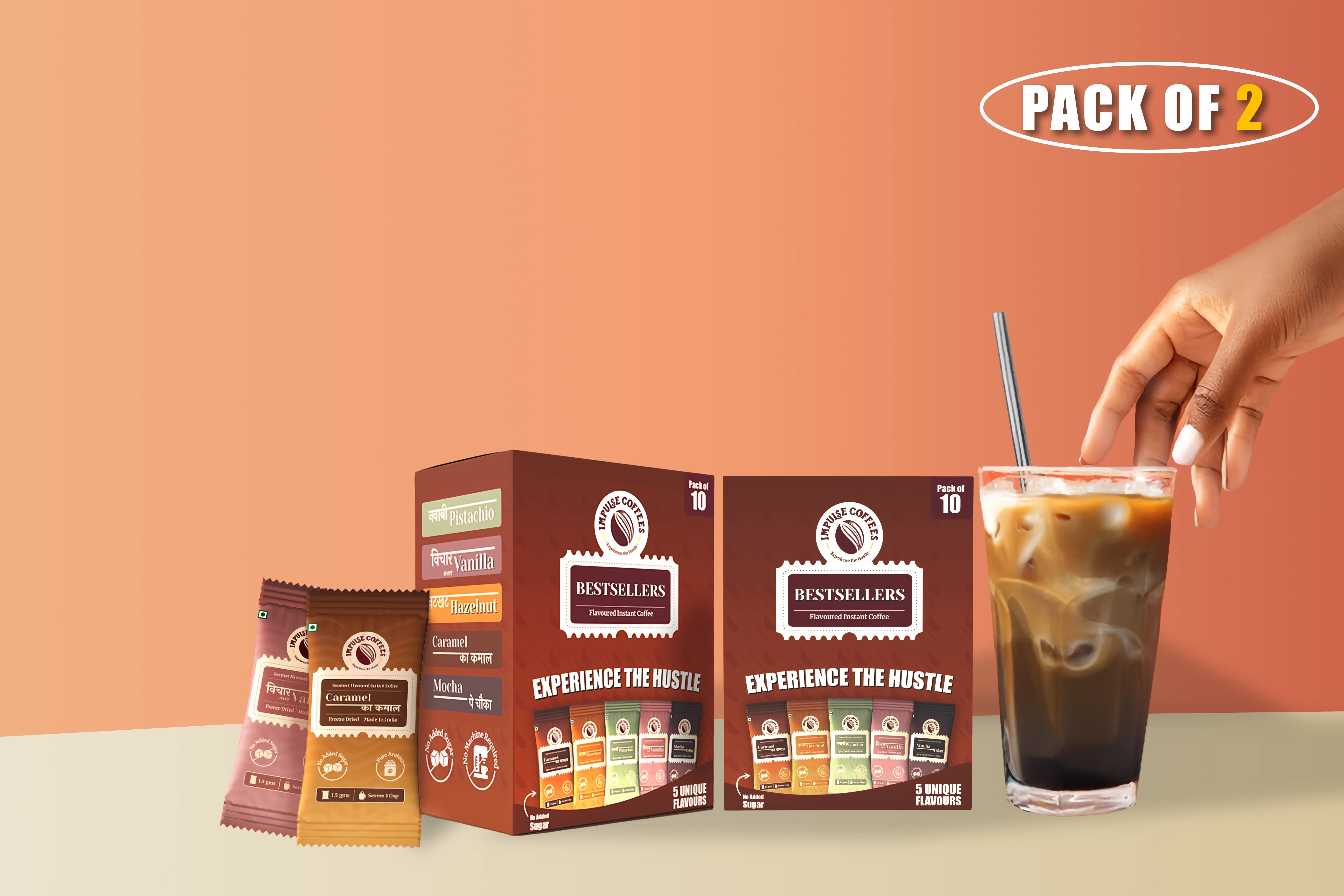 Impulse Coffees PACK OF 10 Coffee Sachets | Bestseller Box | Flavoured Instant Coffee Sachets | Spray Dried Coffee