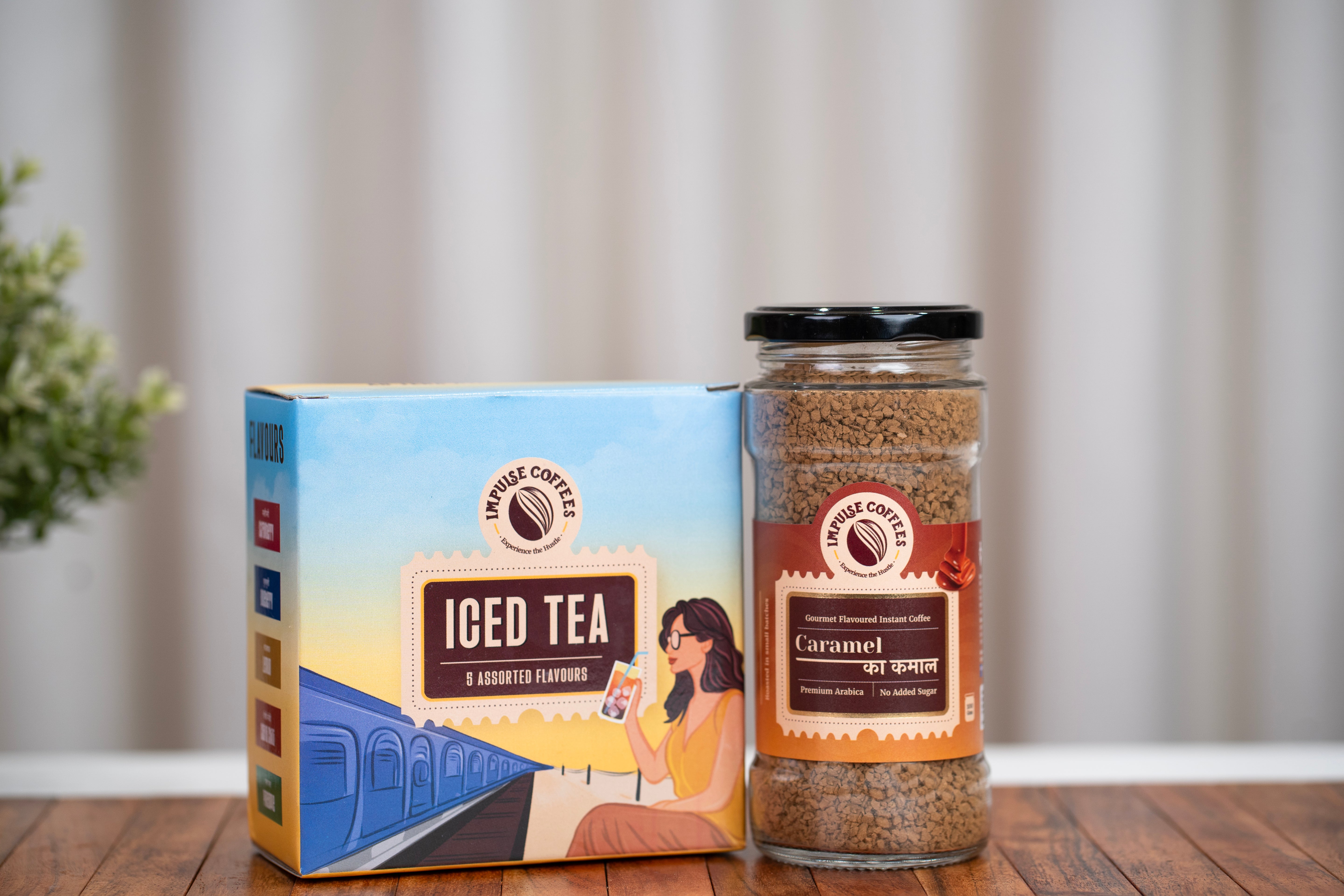 Sweet & Chill Combo | Caramel Ka Kamal 100gms + Impulse Coffees Assorted Instant Iced Tea Box | 5 assorted flavours | 10 Sachets of Iced Tea - 200 grams