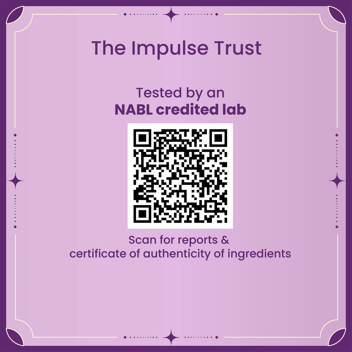 NABL lab test verification QR code for Impulse Coffees product authenticity
