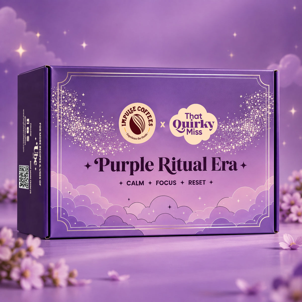 Impulse Coffees Purple Ritual Era gift box packaging with starry aesthetic design